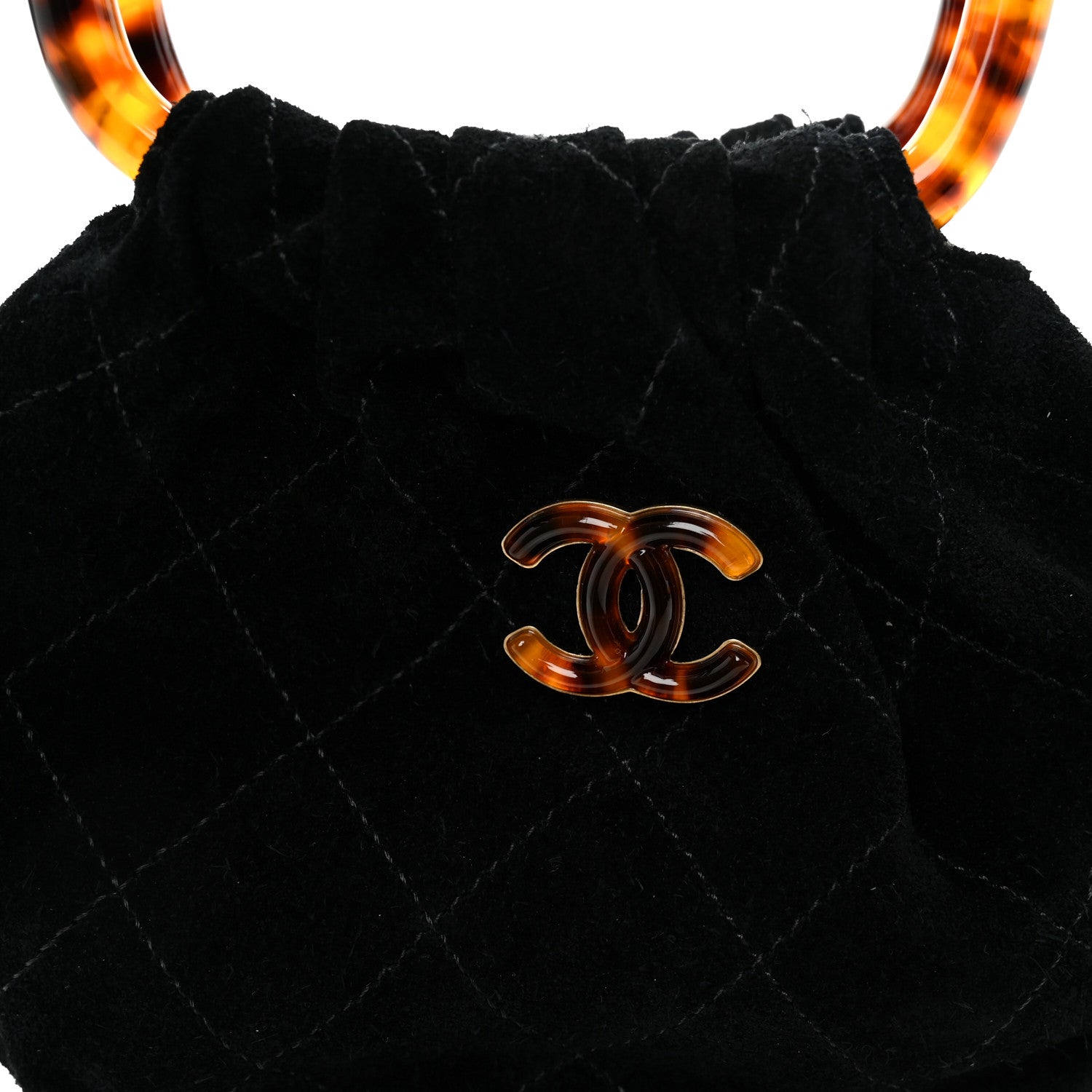 Chanel Suede Calfskin Plexiglass Tortoise Shell Quilted Mini Pouch Black 8 of 11