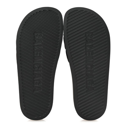 Balenciaga Patent Rubber Logo Womens Pool Slide Sandals 38 Black White 6 of 9