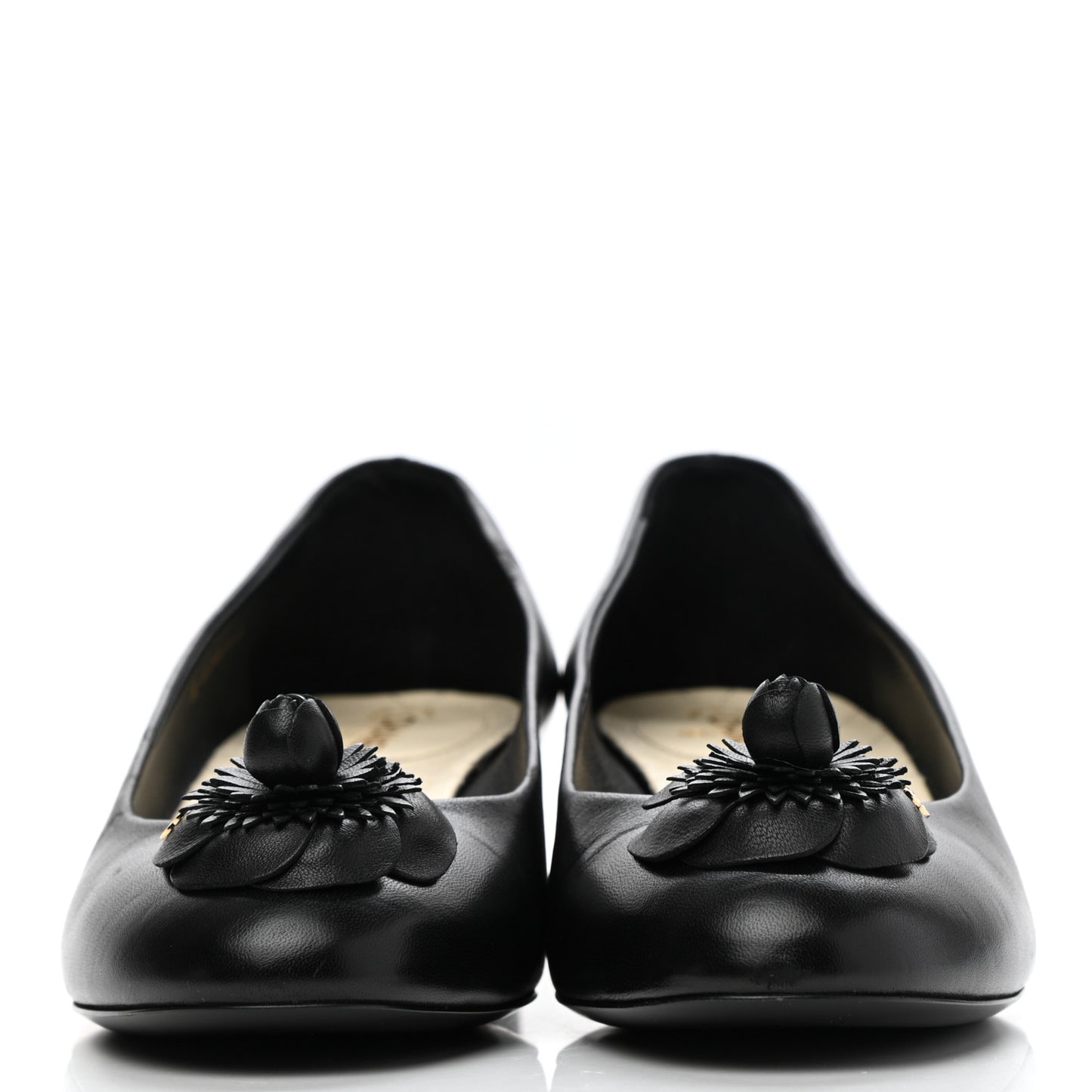 Lambskin Camellia Ballerina Flats 38 Black