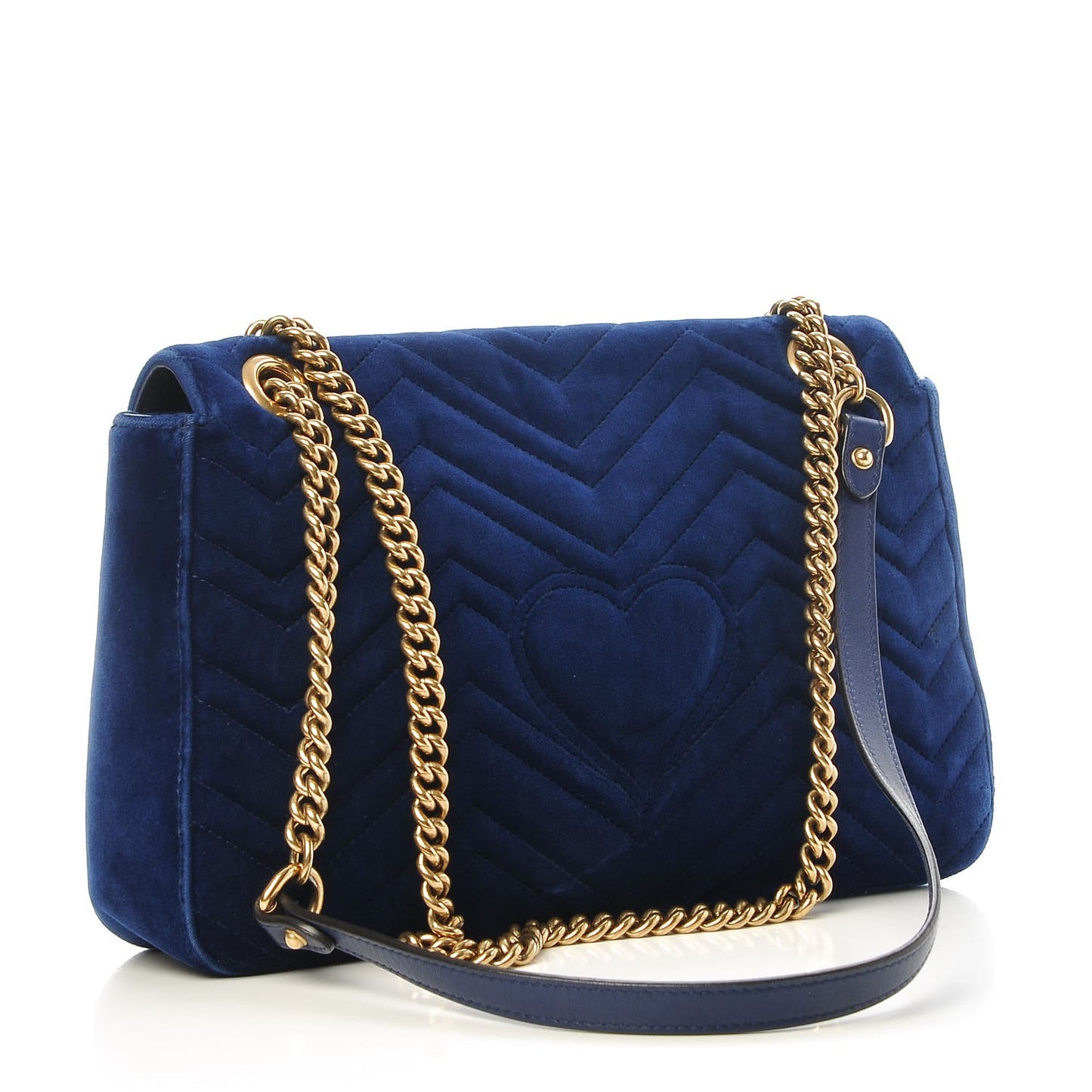 Velvet Matelasse Modern Embroidered Medium GG Marmont Shoulder Bag Cobalt