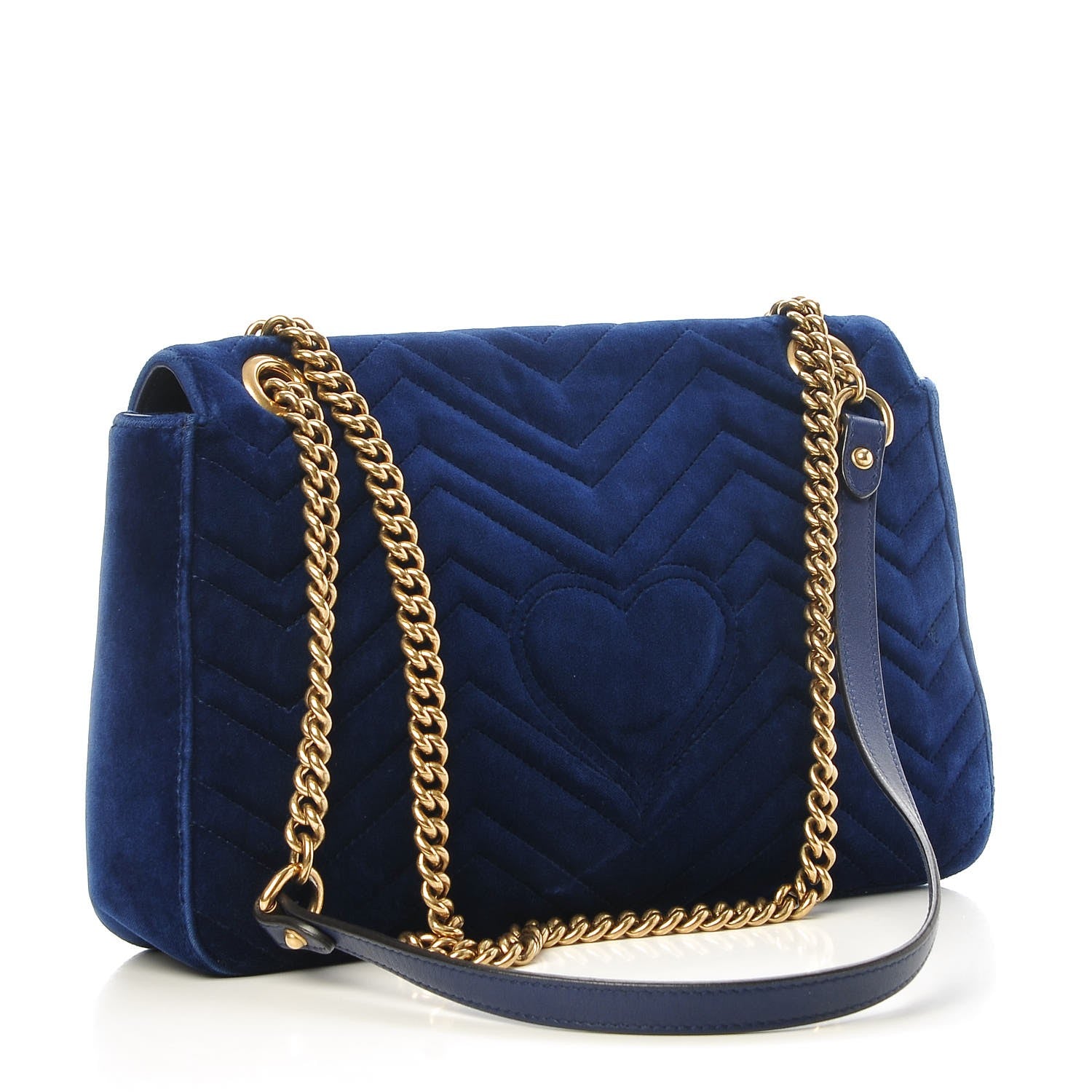 Gucci Velvet Matelasse Modern Embroidered Medium GG Marmont Shoulder Bag Cobalt 3 of 8