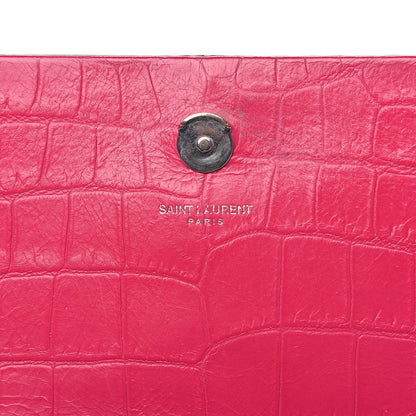 Saint Laurent Calfskin Crocodile Embossed Medium Classic Monogram Kate Tassel Satchel Fuchsia 12 of 15