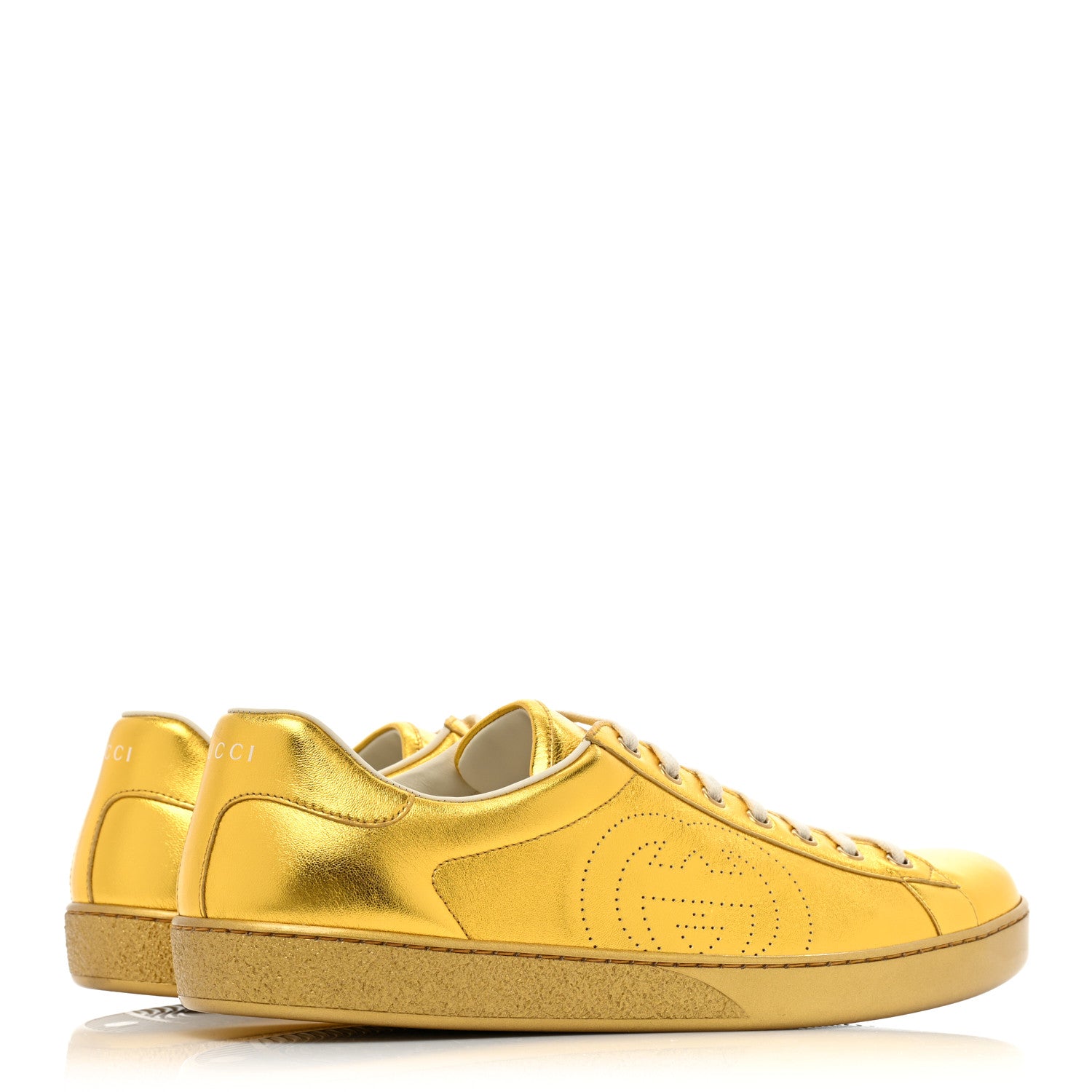 Gucci Metallic Nappa Interlocking G Perforated Mens Ace Sneakers 11.5 Oro Vecchio 5 of 9