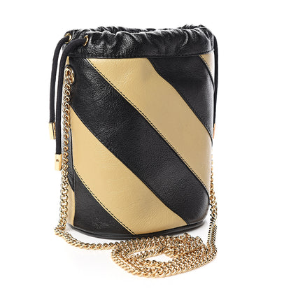Gucci Calfskin Diagonal Striped Mini Zumi Bucket Bag Black Beige 2 of 10