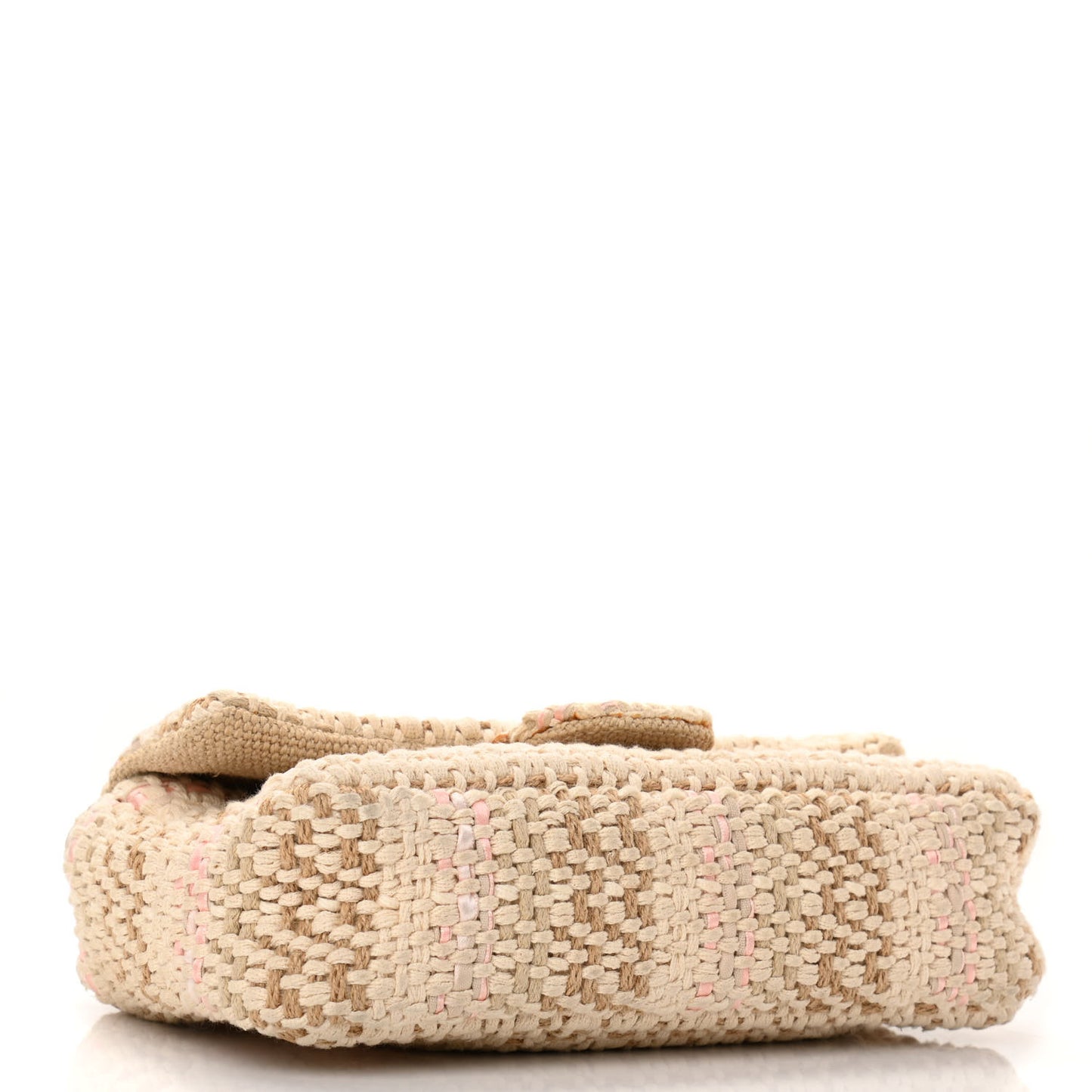 Tweed Chain Braid Small Single Flap Beige White