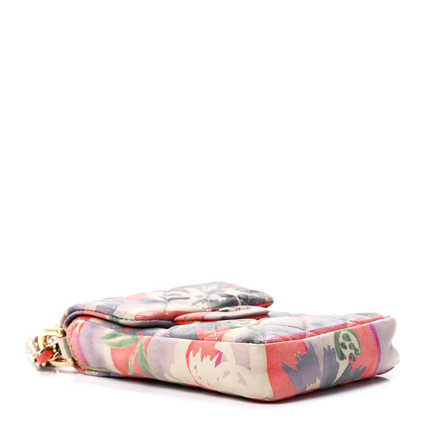 Lambskin Floral Printed Quilted Phone Holder Multicolor