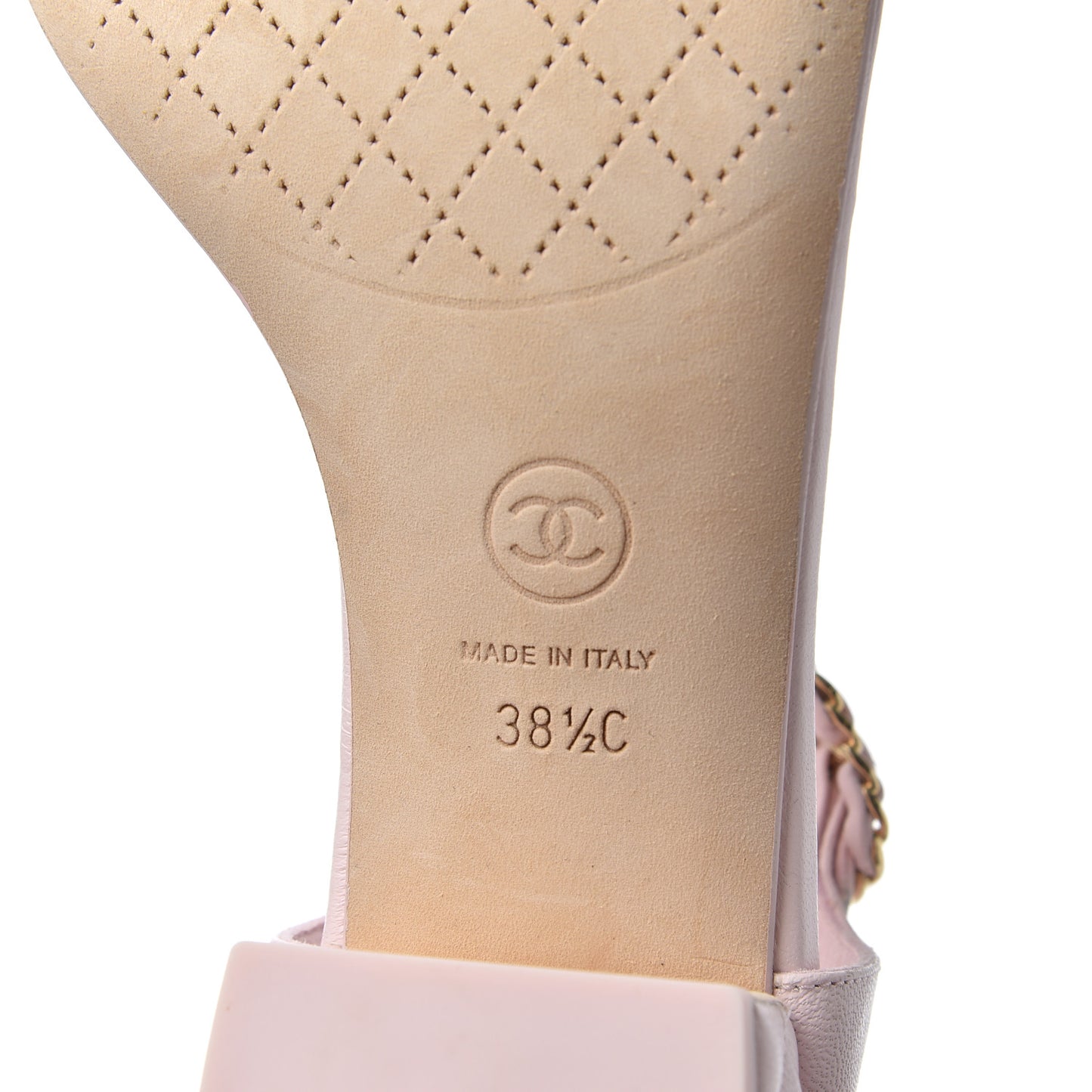 Lambskin Chain CC Logo Thong Sandals 38.5 Pink
