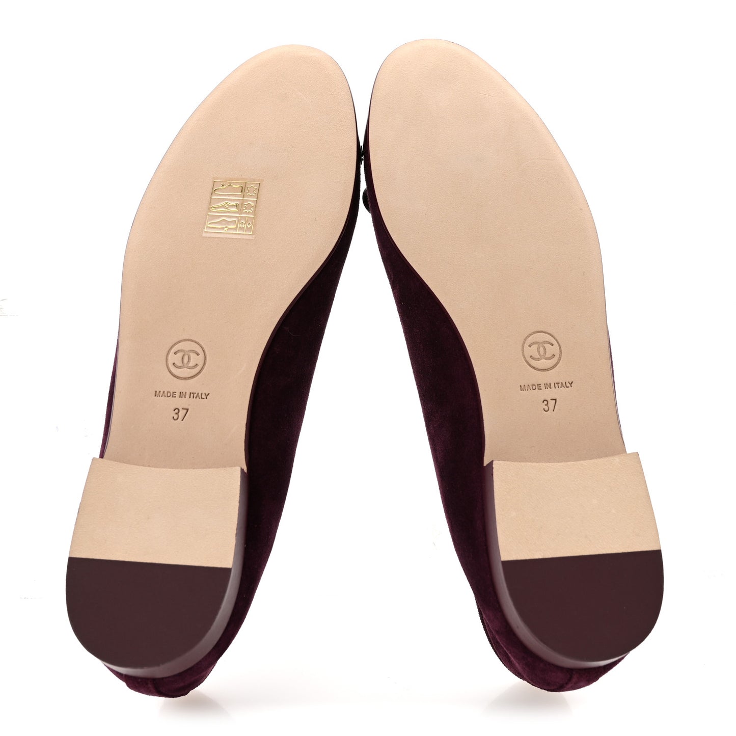 Suede Calfskin Patent Cap Toe CC Ballerina Flats 37 Burgundy