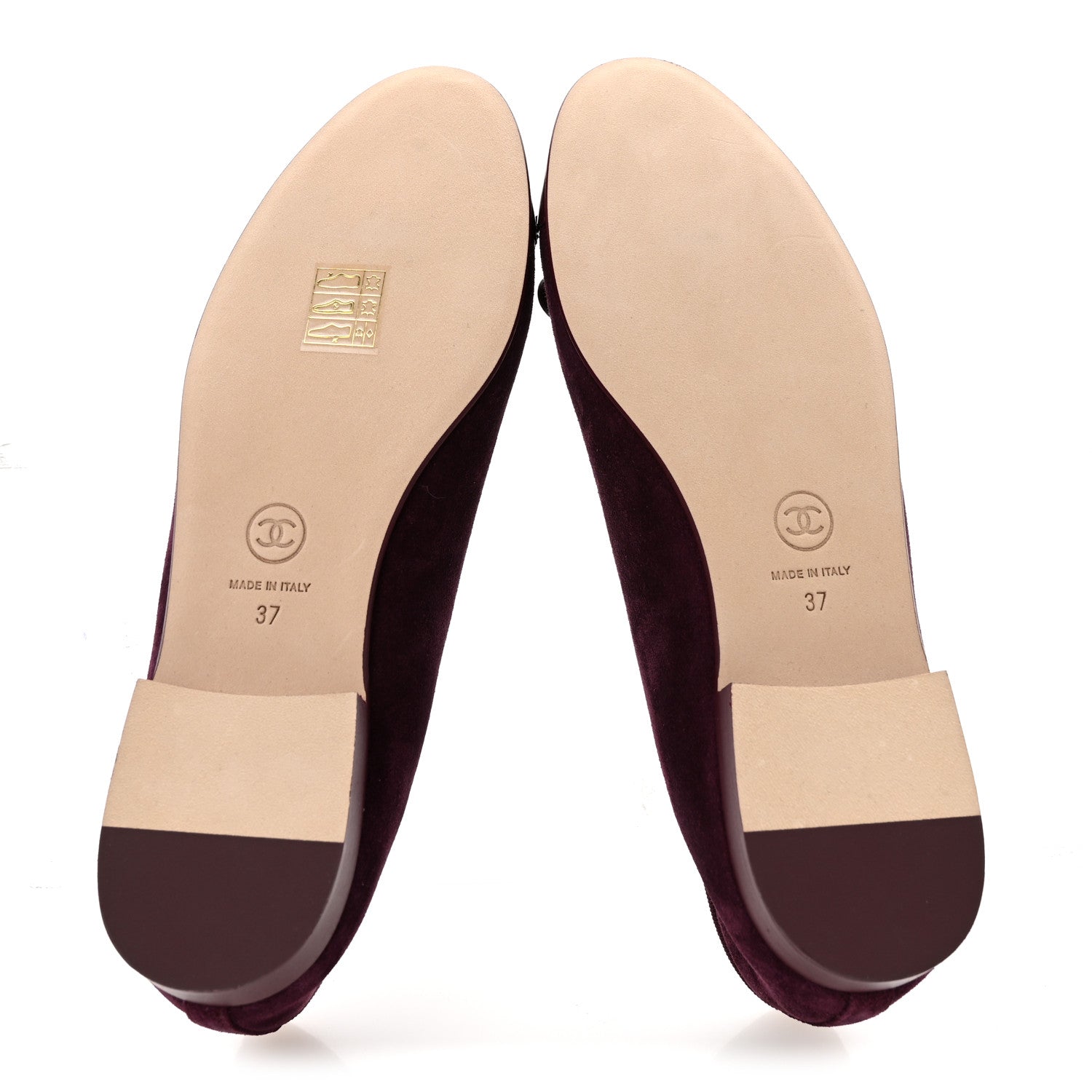 Chanel Suede Calfskin Patent Cap Toe CC Ballerina Flats 37 Burgundy 6 of 10