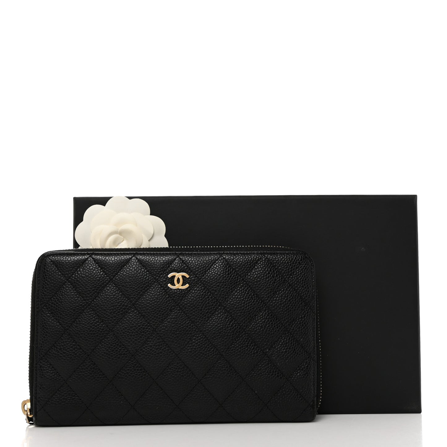 Caviar Quilted Large Zip Around Organizer Wallet Black
