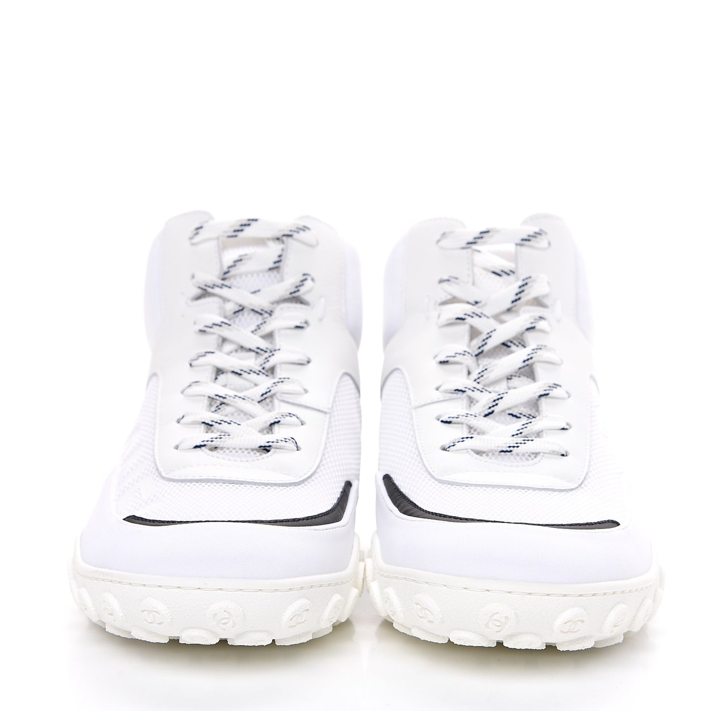 Calfskin Mesh Lycra Womens Logo High Top Sneakers 40.5 White