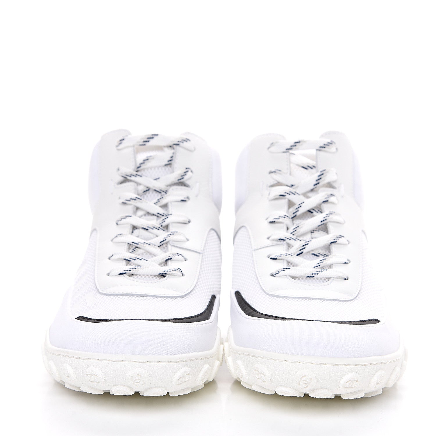 Chanel Calfskin Mesh Lycra Womens Logo High Top Sneakers 40.5 White 2 of 8