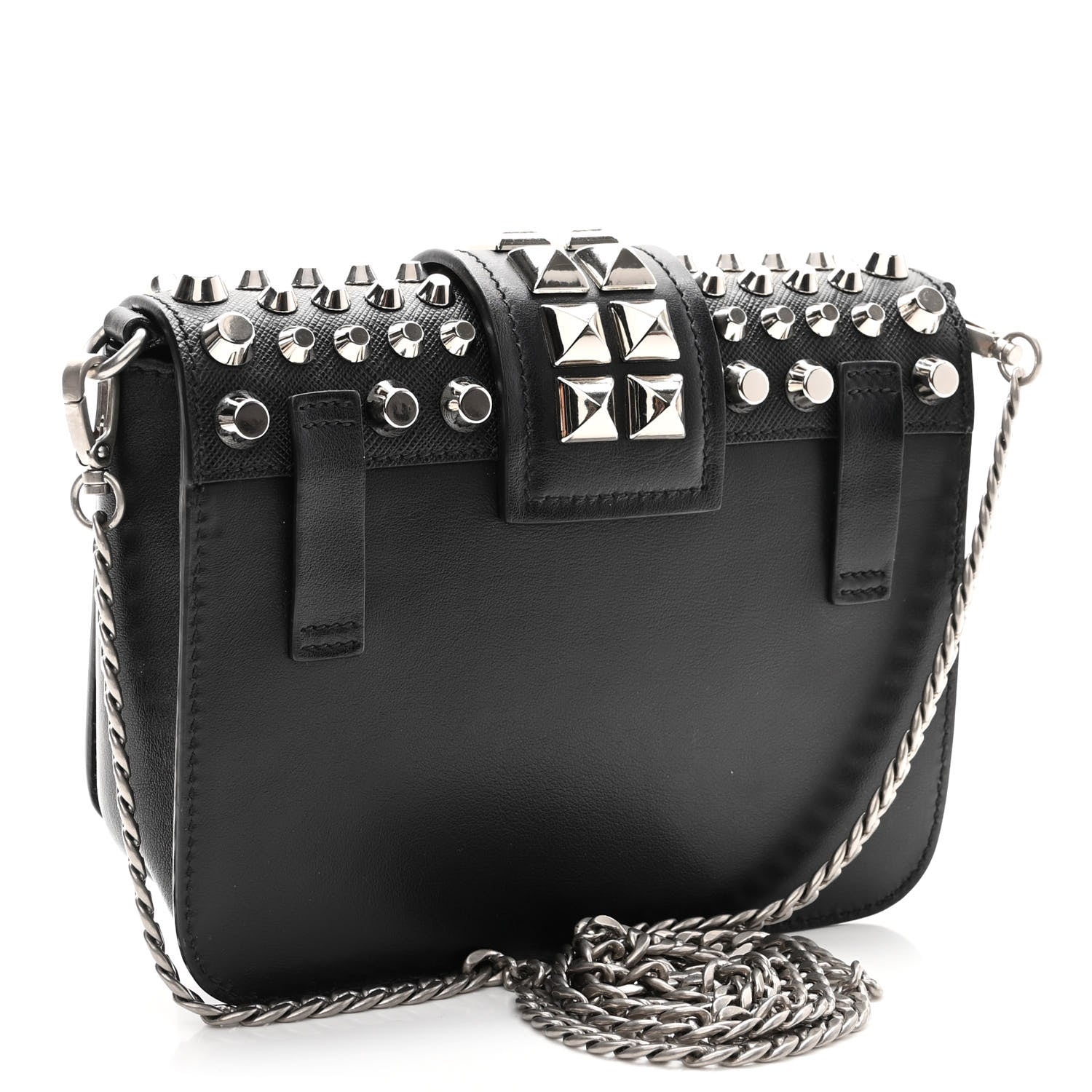 Prada Saffiano City Calf Studded Cahier Belt Bag Black 3 of 9