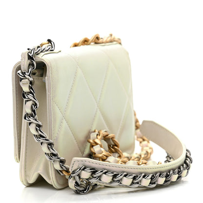 Chanel Iridescent Calfskin Quilted Chanel 19 Wallet On Chain WOC White 3 of 10