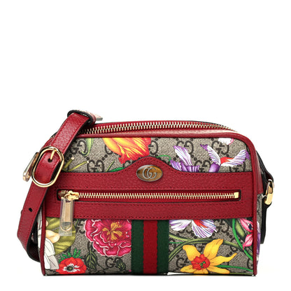 Gucci GG Supreme Monogram Flora Web Mini Ophidia Shoulder Bag Red 1 of 4