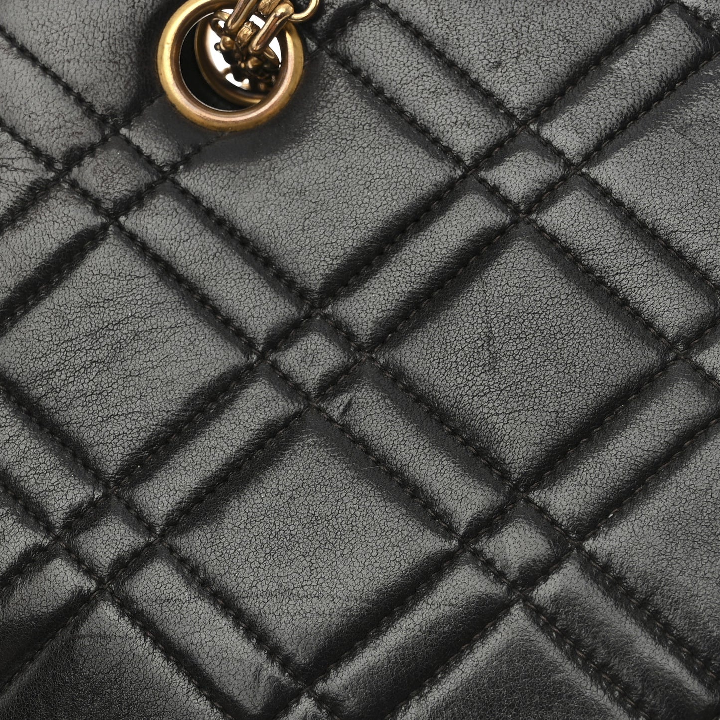 Lambskin Double Stitch Quilted Tote Black