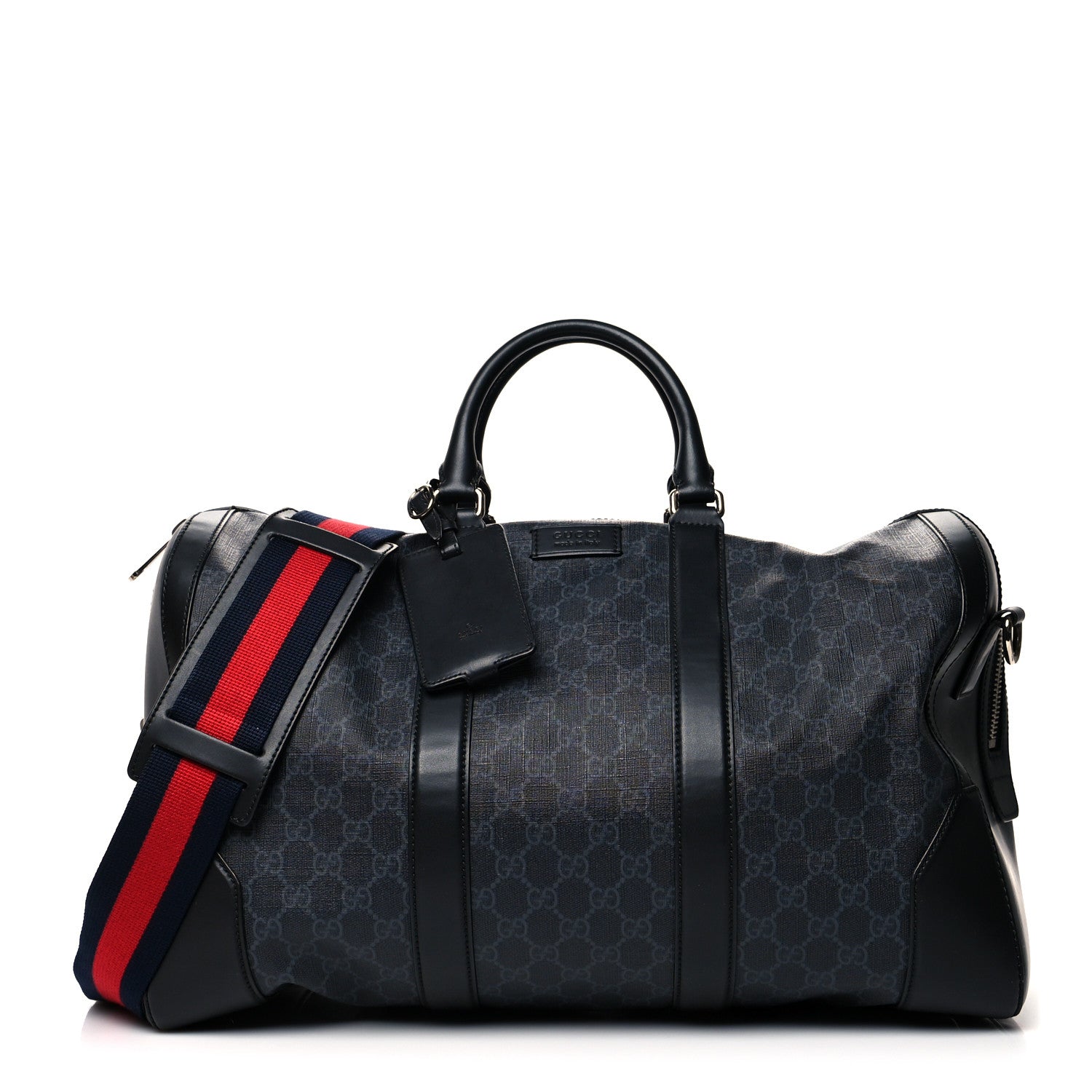Gucci Soft GG Supreme Monogram Appia Calfskin Web Medium Carry On Duffle Bag Black Grey 1 of 12