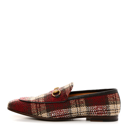 Gucci Vintage Tweed Check Horsebit Mens Jordaan Loafers 9 Red Beige White 1 of 9