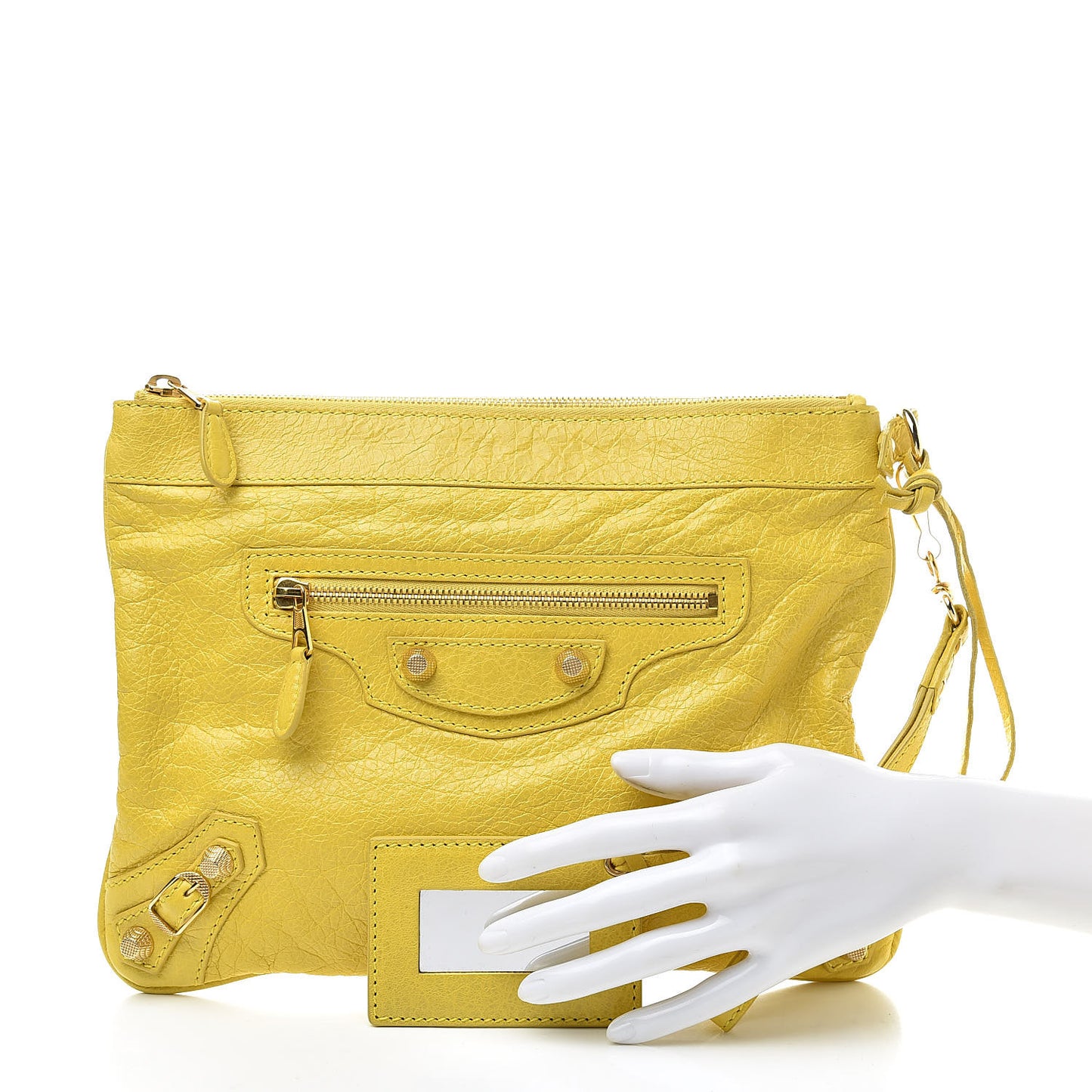 Agneau Giant 12 Gold Hardware Flat Handle Clutch Curry