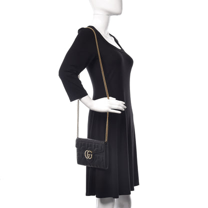 Gucci Calfskin Matelasse Mini Pearly GG Marmont Chain Wallet Black 2 of 7