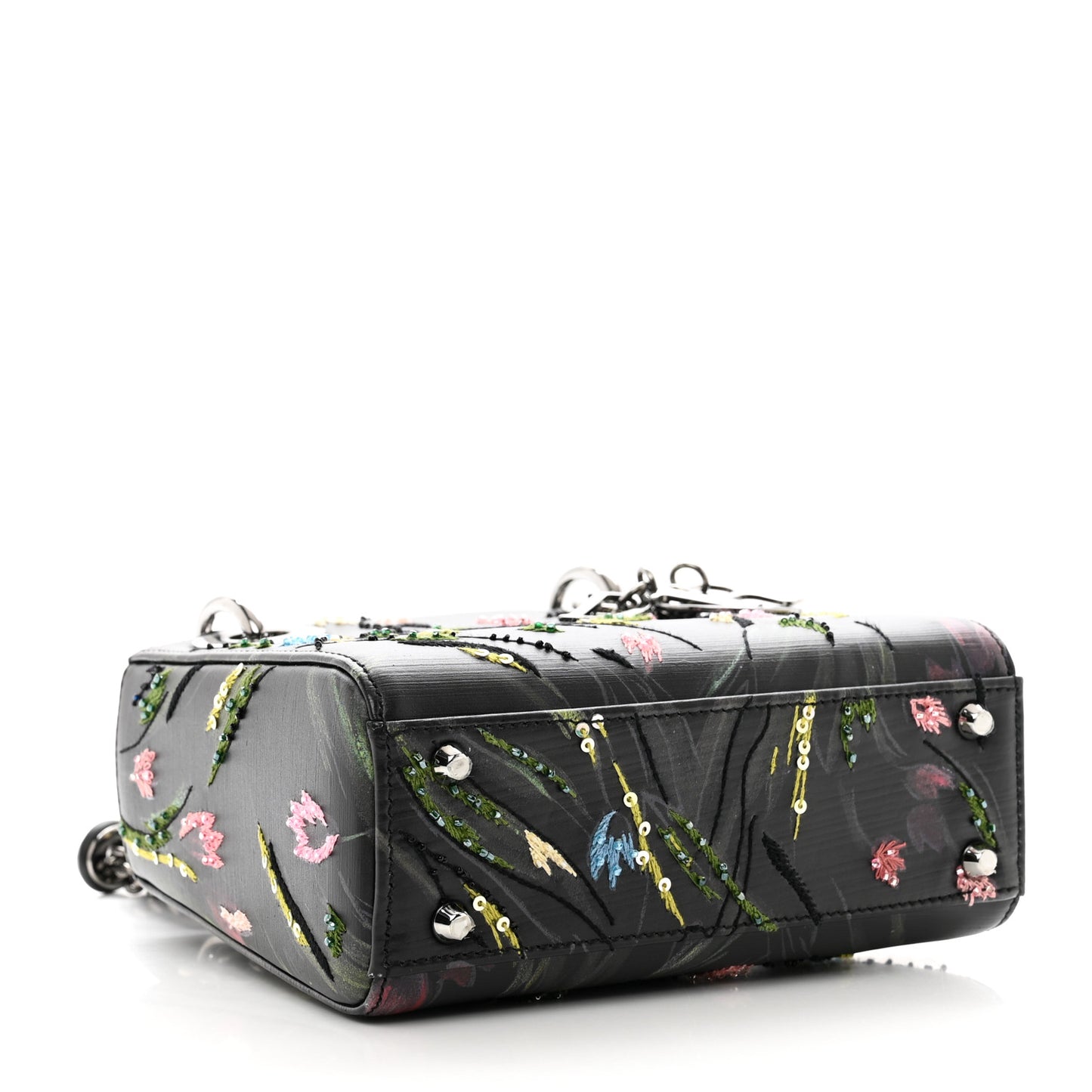 Cowhide Beaded Organza Embroidered Floral Jia Lee Art Mini Lady Dior Black Multicolor