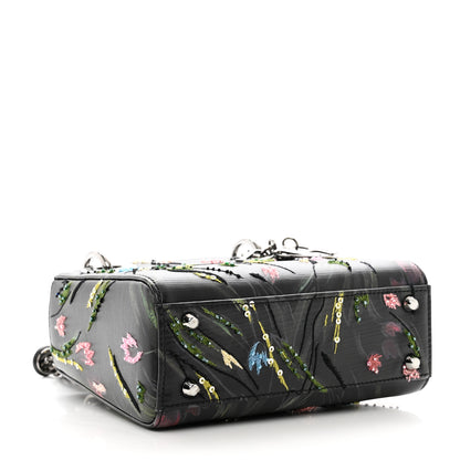 Christian Dior Cowhide Beaded Organza Embroidered Floral Jia Lee Art Mini Lady Dior Black Multicolor 4 of 9