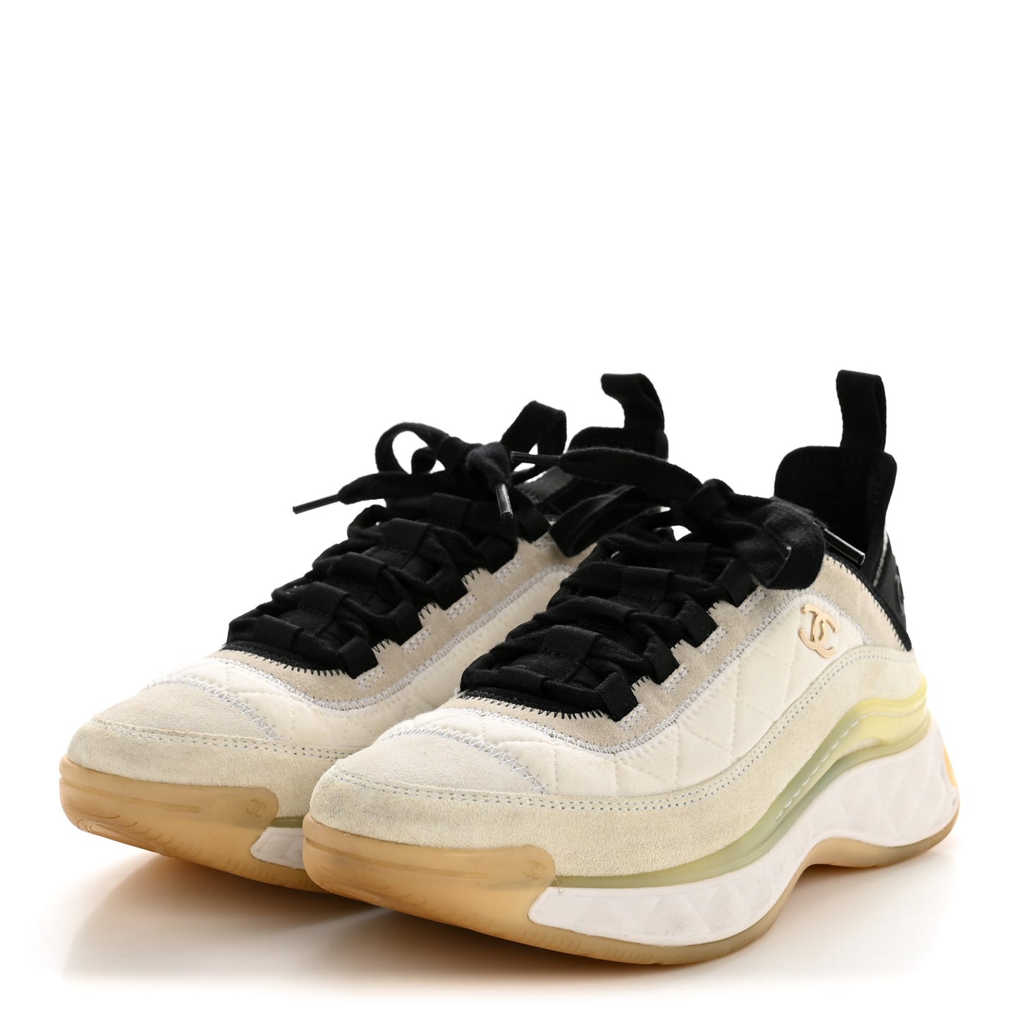Fabric Suede Calfskin CC Sneakers 37.5 White Ivory