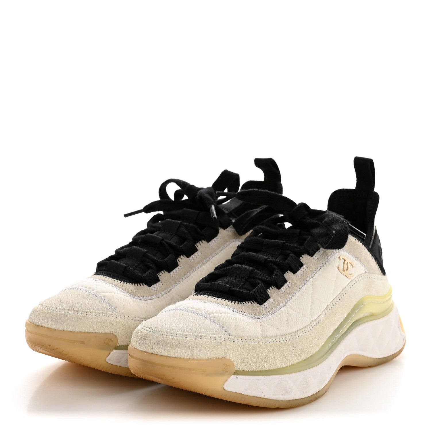Chanel Fabric Suede Calfskin CC Sneakers 37.5 White Ivory 4 of 10