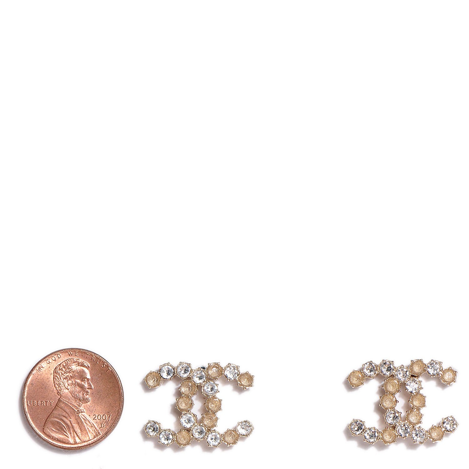 Chanel Crystal Poured Glass CC Earrings Gold 2 of 5