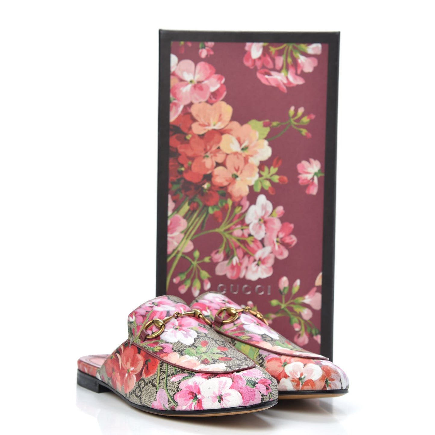 GG Supreme Monogram Blooms Womens Princetown Slippers 37 Beige Multicolor Dry Rose