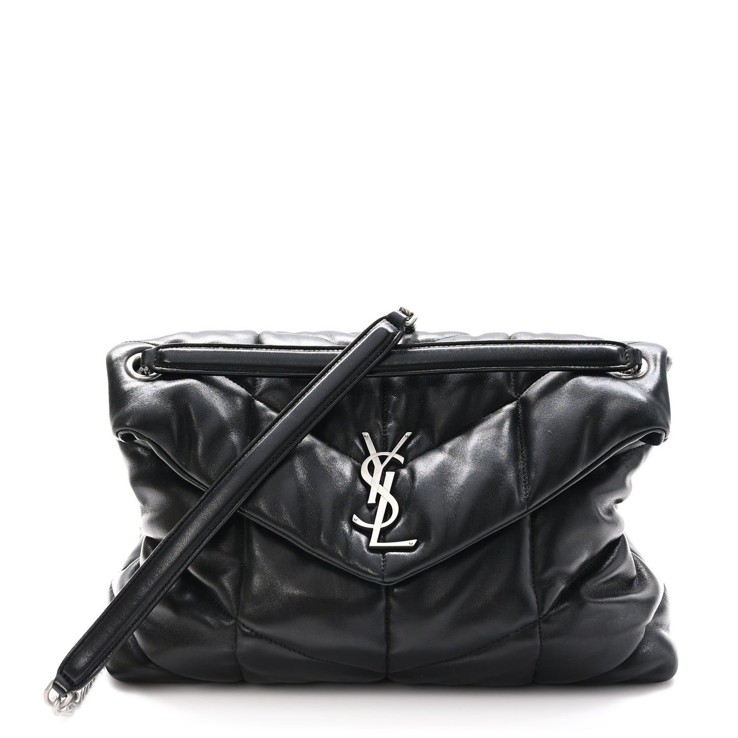 Lambskin Quilted Medium Loulou Puffer Monogram Chain Satchel Black