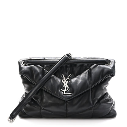 Saint Laurent Lambskin Quilted Medium Loulou Puffer Monogram Chain Satchel Black 1 of 11