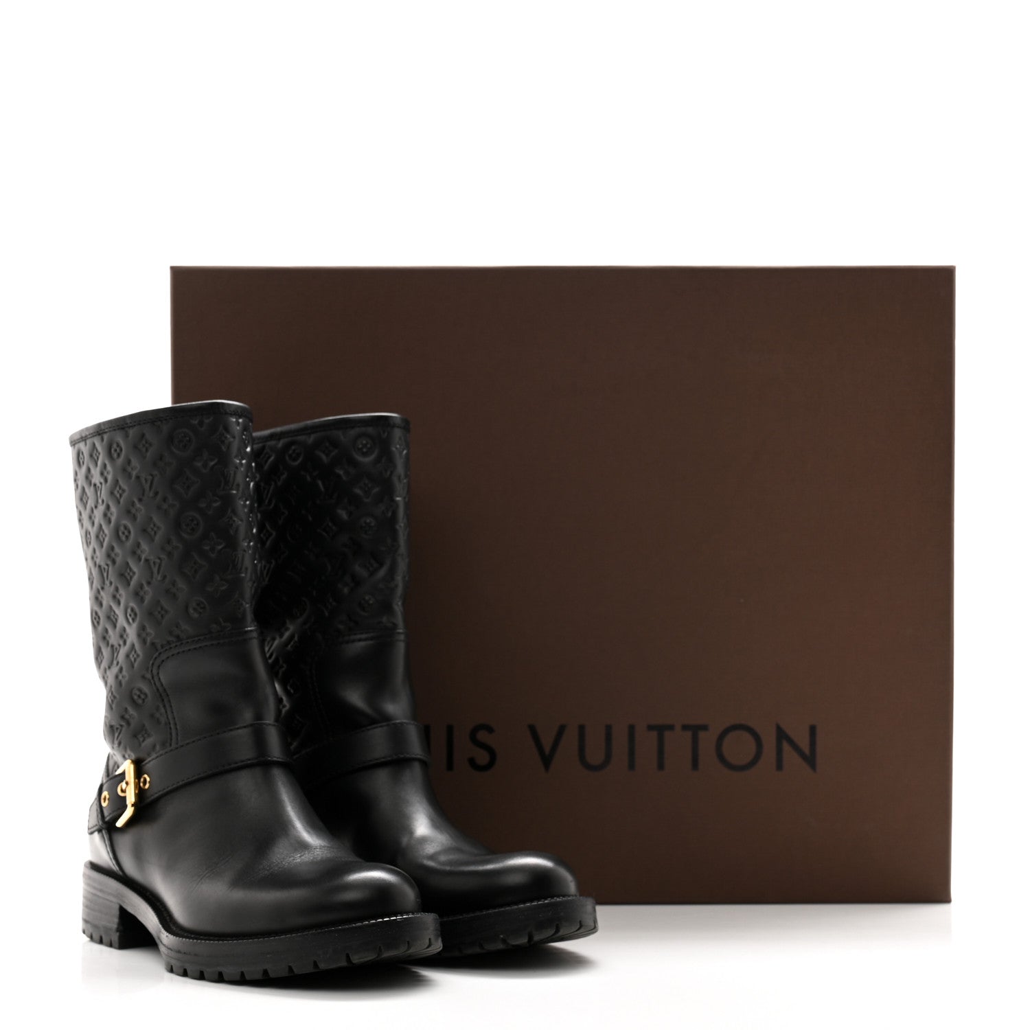 Louis Vuitton Calfskin Embossed Monogram Rebellion Half Boots 36.5 Black 11 of 11