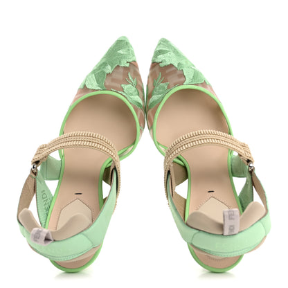 Fendi Mesh Vitello Floral Embroidered Colibri Lite 85mm Slingback Pumps 37 Edamame 2 of 10