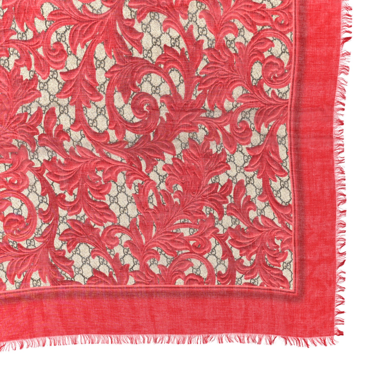 Gucci Modal Silk Monogram Big Arabesque Shawl Red Beige 4 of 4