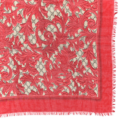 Gucci Modal Silk Monogram Big Arabesque Shawl Red Beige 4 of 4