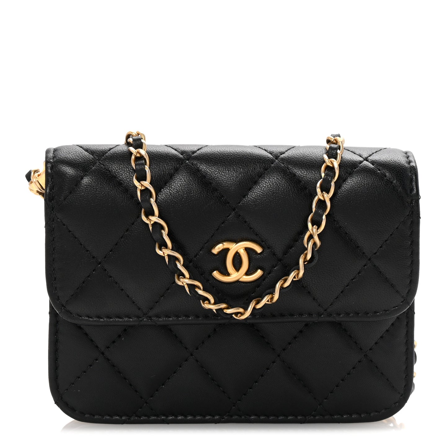 Lambskin Quilted Pearl Crush Flap With Chain Black