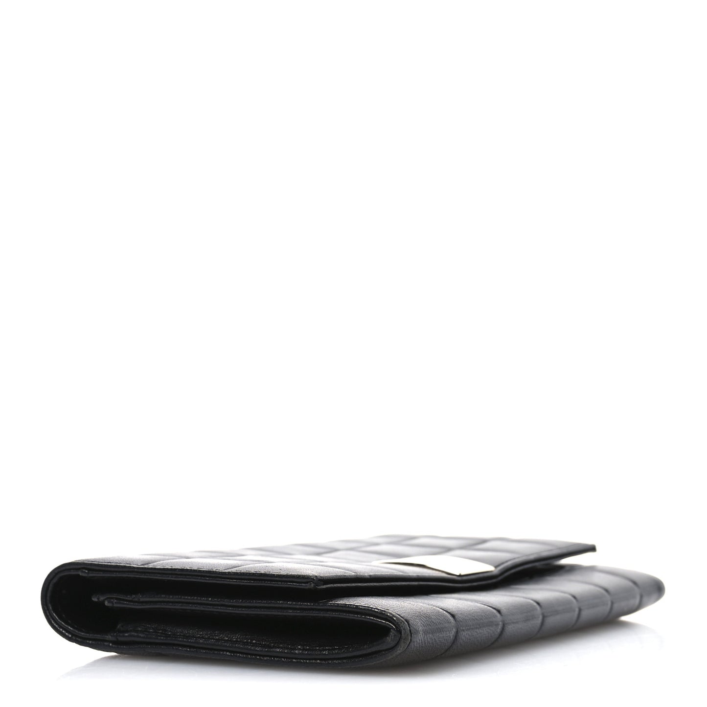 Lambskin Quilted Chocolate Bar Long Wallet Black