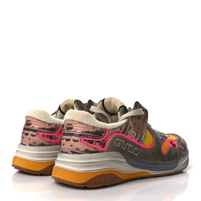 Gucci Suede Calfskin Tejus Printed Womens Ultrapace Sneakers 37.5 Pink Silver Oatmeal Yolk 4 of 11