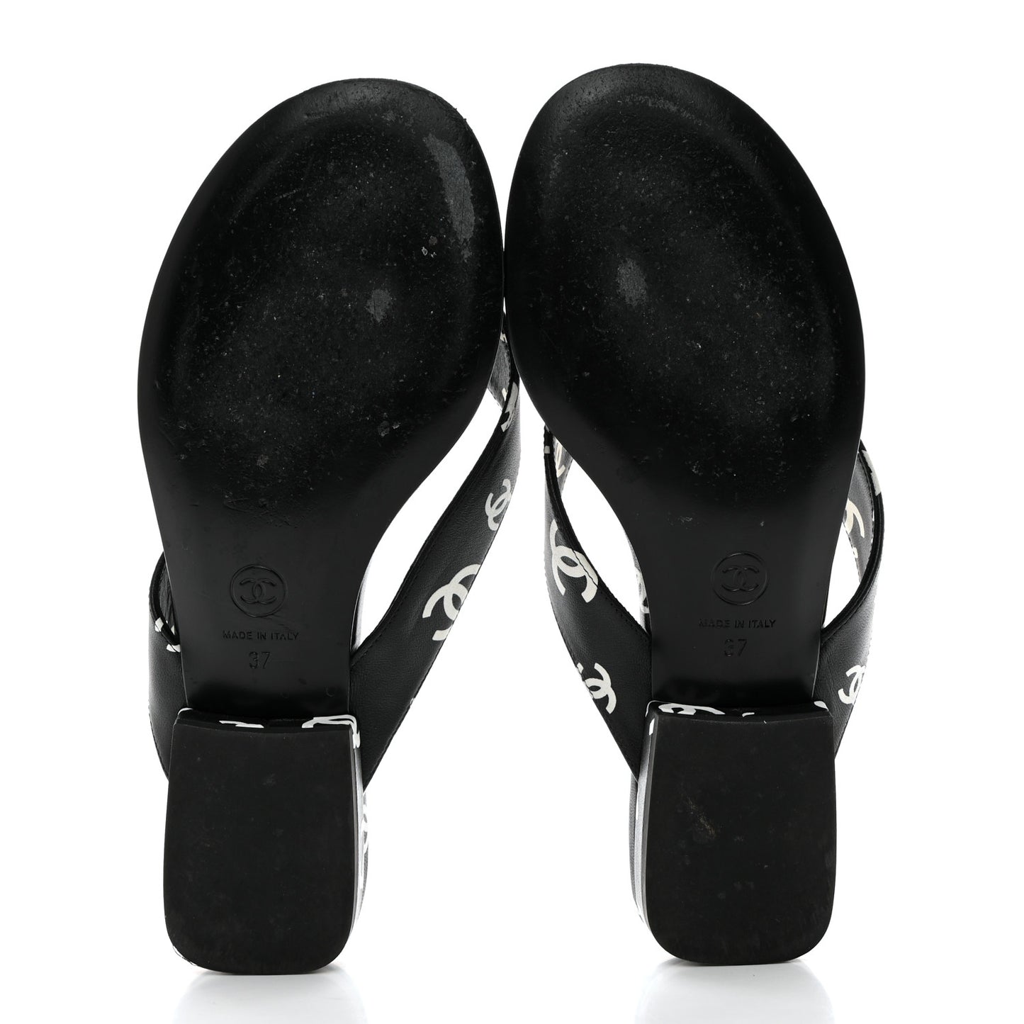 Printed Lambskin Coco Beach Thong Sandals 37 Black White