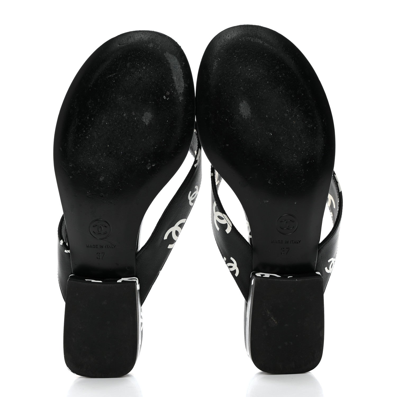 Chanel Printed Lambskin Coco Beach Thong Sandals 37 Black White 5 of 9