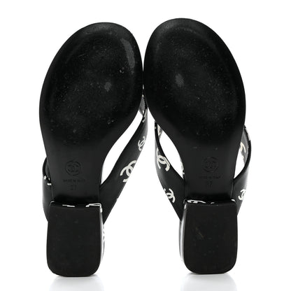 Chanel Printed Lambskin Coco Beach Thong Sandals 37 Black White 5 of 9