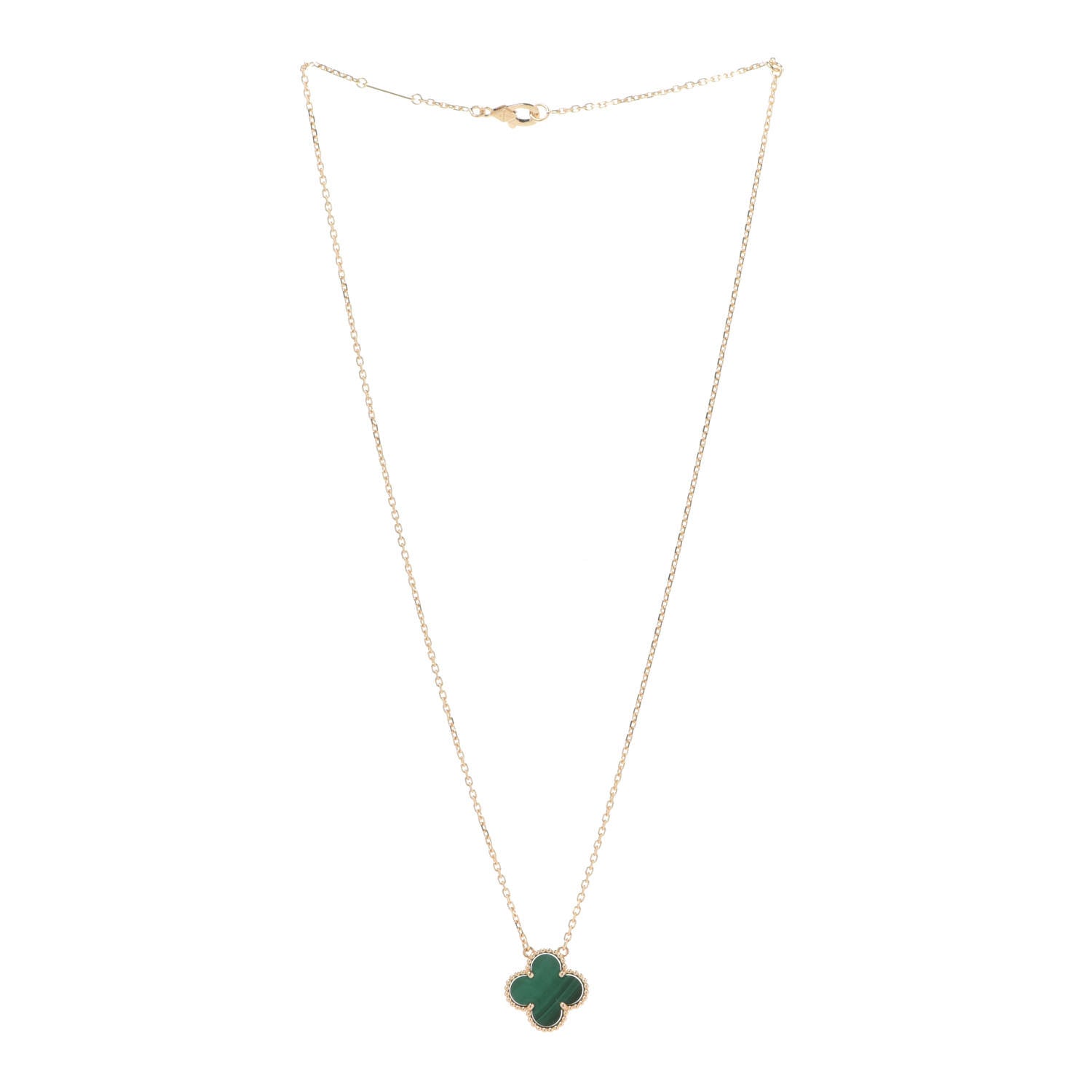 Van Cleef & Arpels 18K Yellow Gold Malachite Vintage Alhambra Pendant Necklace 3 of 8
