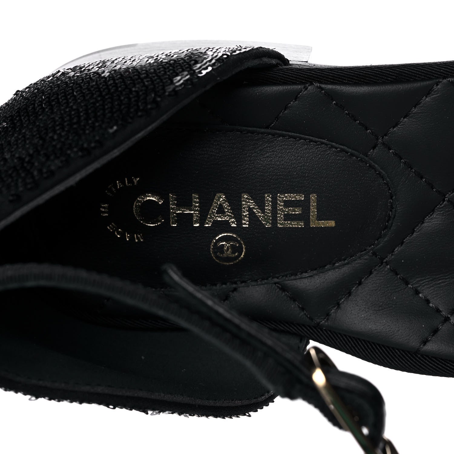 Chanel Sequin Grosgrain Cap Toe CC Ankle Strap Sandals 38.5 Black 6 of 8