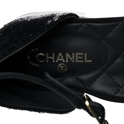 Chanel Sequin Grosgrain Cap Toe CC Ankle Strap Sandals 38.5 Black 6 of 8