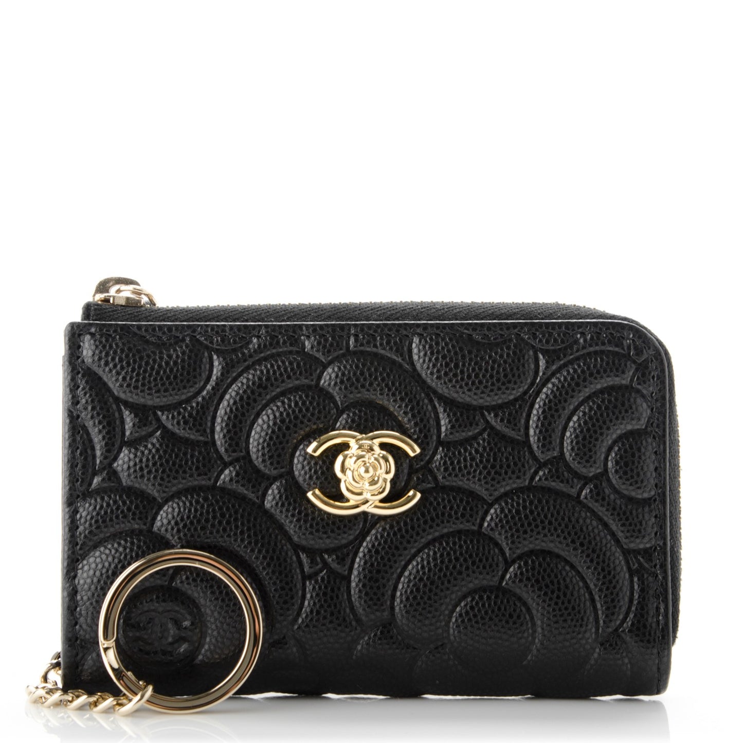 Caviar Camellia Embossed Key Holder Case Black