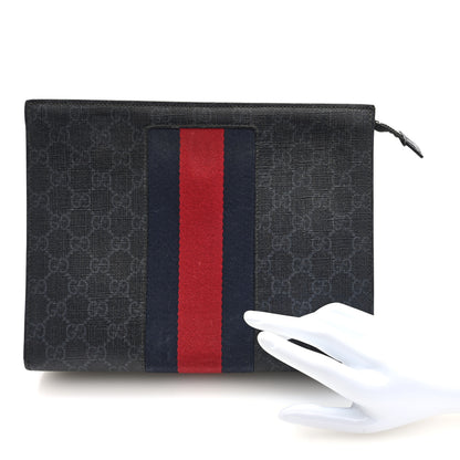 Gucci GG Supreme Monogram Selleria Calfskin Web New Web Cosmetic Case Black 2 of 7
