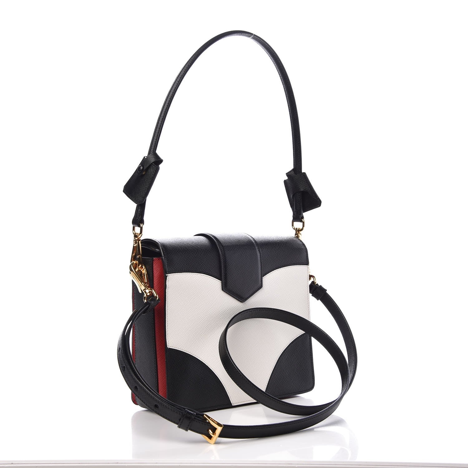 Prada Saffiano Shoulder Bag Black White 4 of 10