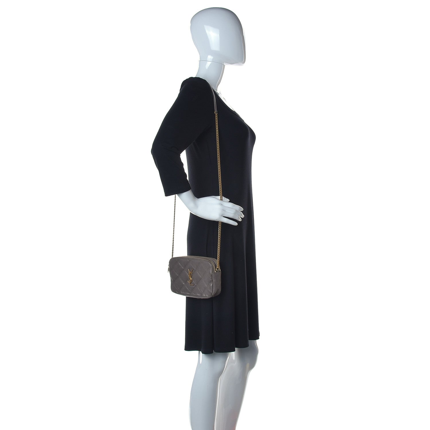 Saint Laurent Grained Lambskin Quilted Mini Becky Double Zip Bag Taupe 2 of 16