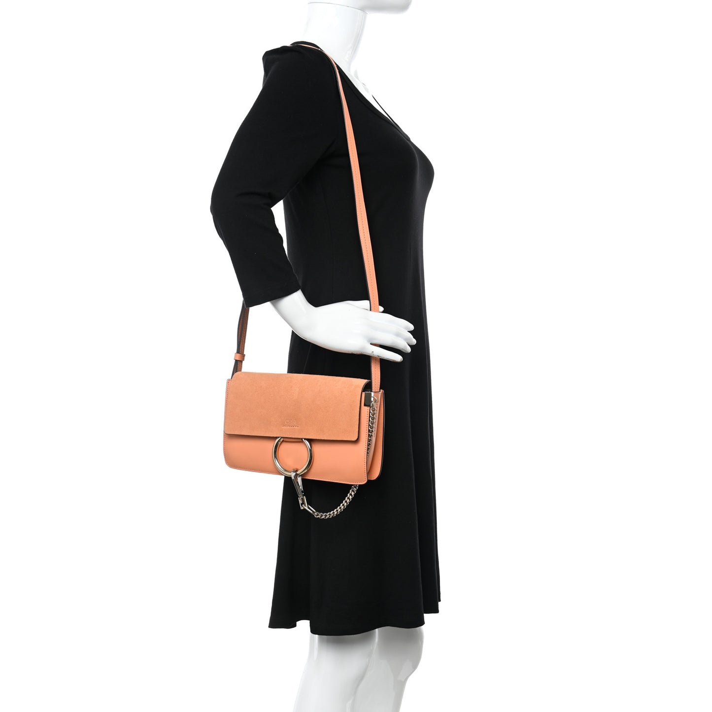 Suede Calfskin Small Faye Shoulder Bag Marrone